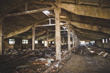 Fototapeta na wymiar Abandoned, collapsing farm. Russia, Tula region.