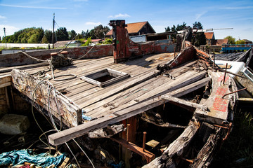 Rotting Wooden Structure of an old cargo  barge