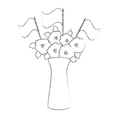 flowers decoration in vase with flags vector illustration design