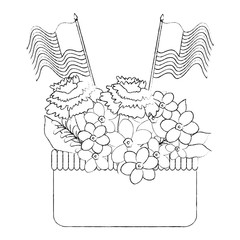 floral decoration with USA flags in basket vector illustration design