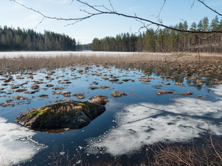Melting ice at flood meadow