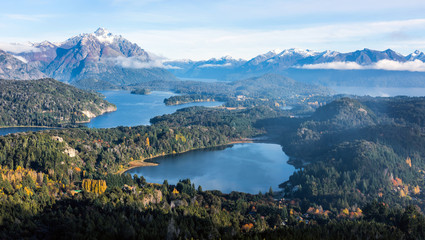 Fototapeta na wymiar Gorgeous view from the top of Cerro Companario in San Carlos de Bariloche, Argentina's Patagonia region