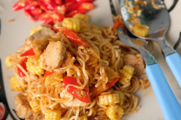 noodles with pork and vegetable stir fry
