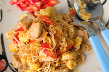 noodles with pork and vegetable stir fry