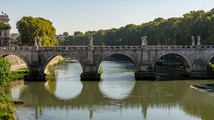 Fototapeta premium Bridge over the River Tiber at sunset in Rome, Italy