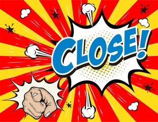 Fototapeta premium Close, text comic speech bubbles in pop art style