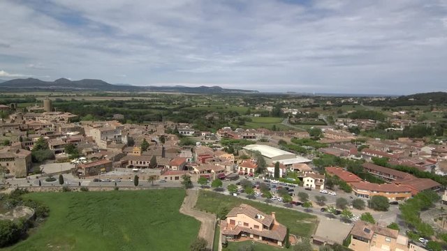 Girona. Aerial view in village of Pals. Costa Brava,Catalonia. Spain. 4k Drone Video