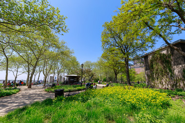 Fototapeta na wymiar Scenery of Battery park in lower Manhattan, NYC
