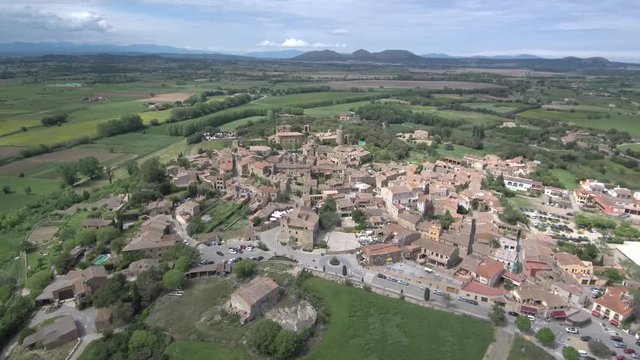 Girona. Aerial view in village of Pals. Costa Brava,Catalonia. Spain. 4k Drone Video