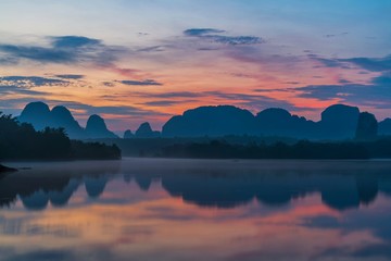 Scenic view of morning sunrise at Nong Thale village , Krabi province, Thailand.