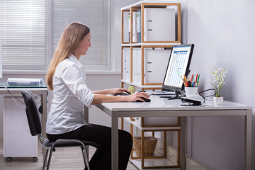 Businesswoman Analyzing Gantt Chart On Computer
