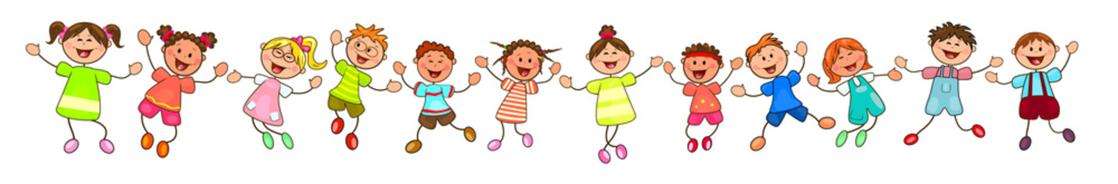 Group of happy, smiling children. Group of cheerful, smiling children on a white background. Cartoon joyful children