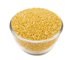 Yellow Split Dal Also know as Mogar Dal or Mung Dal isolated on White Background