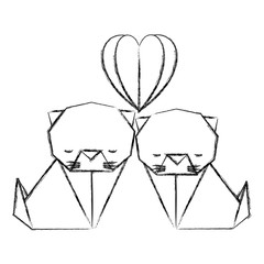 cats couple origami paper with heart vector illustration design