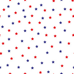 American patriotic stars seamless pattern in bright red, blue and white. Independence day vector background.