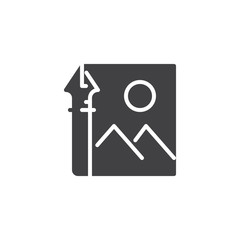 Landscape picture and fountain pen vector icon. filled flat sign for mobile concept and web design. Image and ink pen simple solid icon. Symbol, logo illustration. Pixel perfect vector graphics