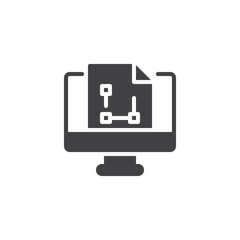 Computer monitor with graphic file vector icon. filled flat sign for mobile concept and web design. File on screen simple solid icon. Symbol, logo illustration. Pixel perfect vector graphics