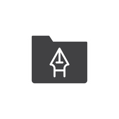 Graphic folder vector icon. filled flat sign for mobile concept and web design. Fountain pen folder simple solid icon. Symbol, logo illustration. Pixel perfect vector graphics