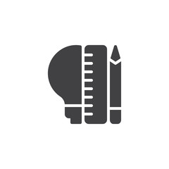 Lightbulb with pencil and ruler vector icon. filled flat sign for mobile concept and web design. Design idea solid icon. Symbol, logo illustration. Pixel perfect vector graphics