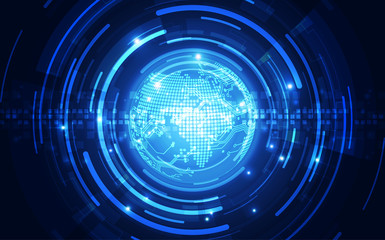 Abstract digital technology connection on Earth concept background, vector illustration