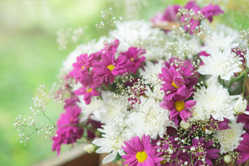 Close up of decorate bouquet in the garden