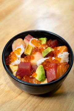 Salmon and ikura don, close up, seafood bowl Hokkaido Sapporo