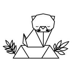 cat origami paper in the field vector illustration design
