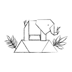 elephant origami paper in the field vector illustration design