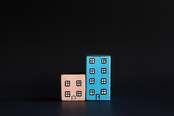 Model of Miniature house/city on black background - Wooden Toy