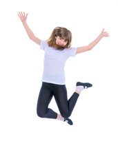 A teenage girl is jumping