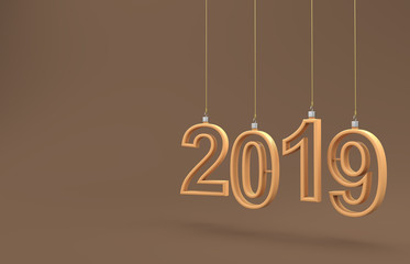 Happy New Year 2019 - 3D Rendered Image