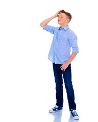 Fototapeta premium The little boy is thinking.