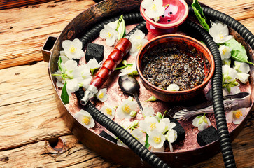 Oriental tobacco hookah with floral jasmine aroma