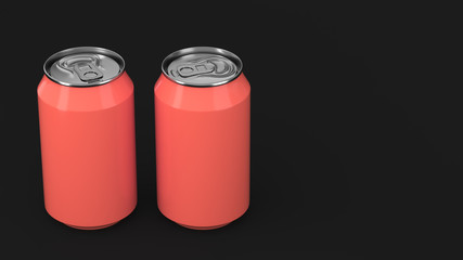 Two small red aluminum soda cans mockup on black background
