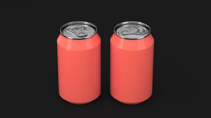 Two small red aluminum soda cans mockup on black background