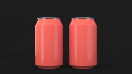 Two small red aluminum soda cans mockup on black background