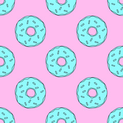 Fototapeta na wymiar Seamless pattern. Blue donuts on the pink background
