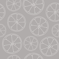 Seamless summer pattern. White orange contour on the gray background