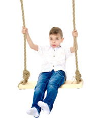 Little boy swinging on a swing