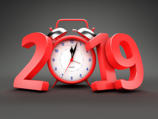 New Year 2019 with Clock - 3D Rendered Image