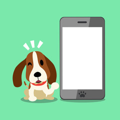 Vector cartoon character hound dog and smartphone