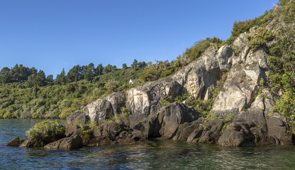 Maori Rock Carvings on Lake Taupo, New Zealand