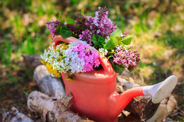 Весенний букет, сирень, одуванчики, черемуха