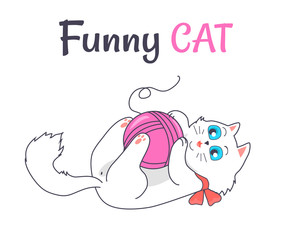 Funny Cat Playing with Ball Vector Illustration