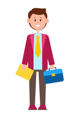 Color Vector Illustration with Happy Man in Suit