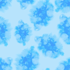 Light blue splashes pattern. Watercolor abstract seamless pattern. Background with scattered light blue splashes and stains. Hand painted unusual tile of loose expressive paint blots. 119.