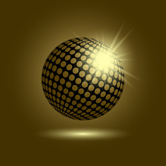 Golden disco ball. Mirror sphere on dark background