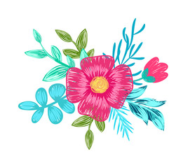 Pink Flower with Branches on Vector Illustration