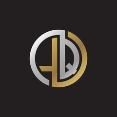 Initial letter LQ, looping line, circle shape logo, silver gold color on black background