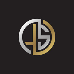 Initial letter LS, looping line, circle shape logo, silver gold color on black background